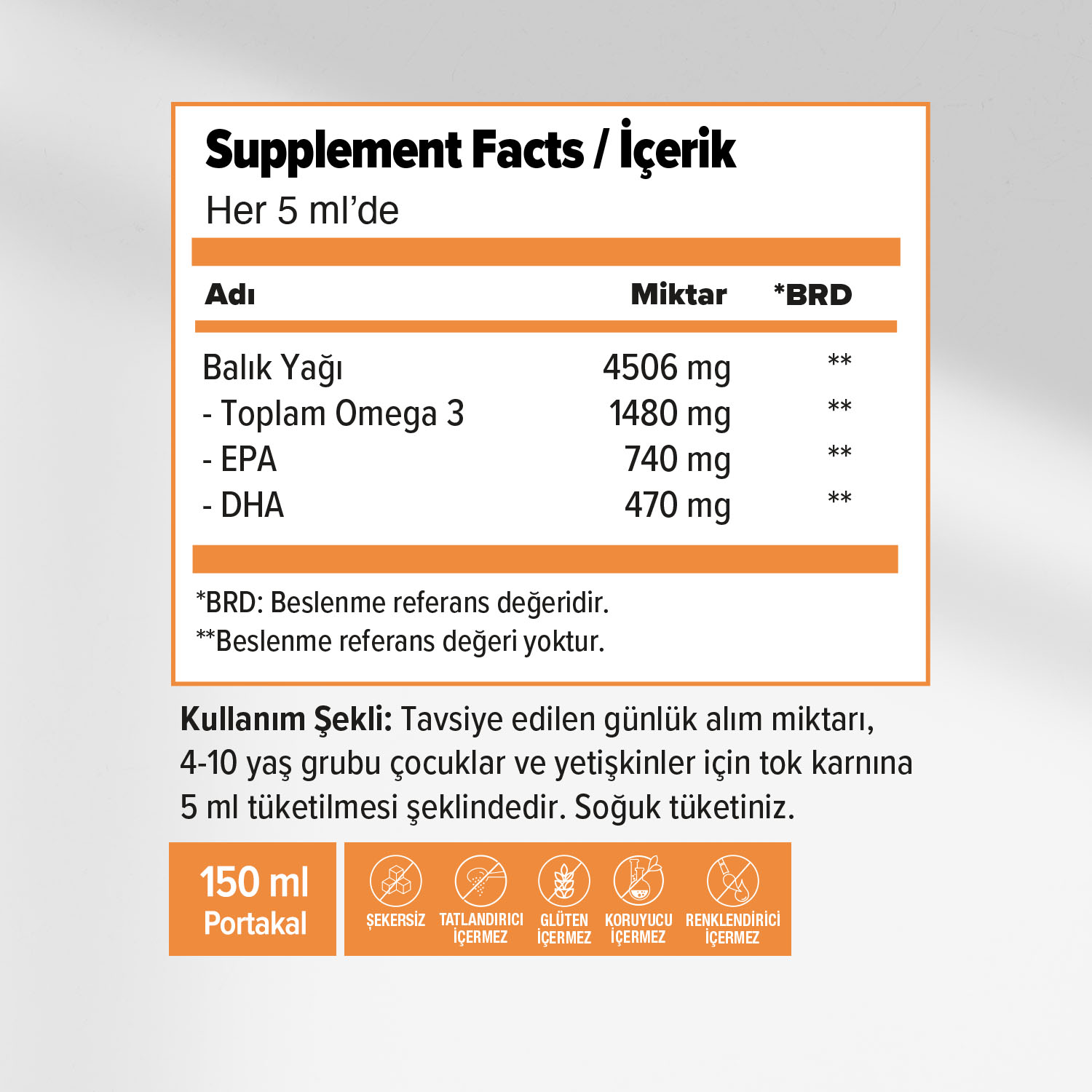 Ocean Portakal Aromalı Balık Yağı 150 mL Ocean Portakal Aromalı Balık Yağı 150 mL - Görsel 2